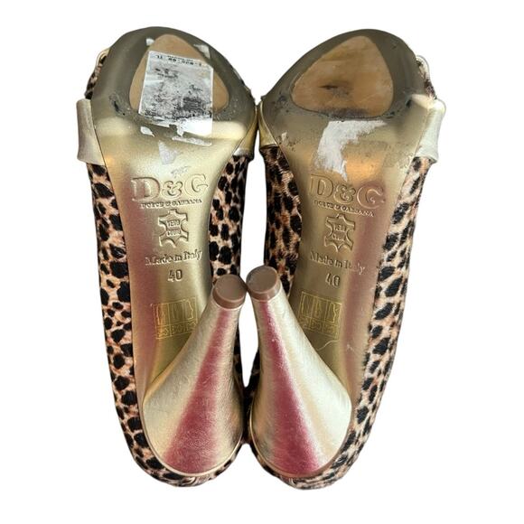 Dolce & Gabbana Women’s Vintage Peep Toe Gold Bow Leopard Print Pump Heels Sz 40 - Picture 8 of 13